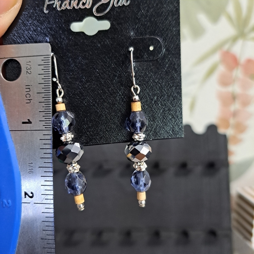 Franco Gia Silver Tone and Blue Beaded Earrings - Picture 5 of 6
